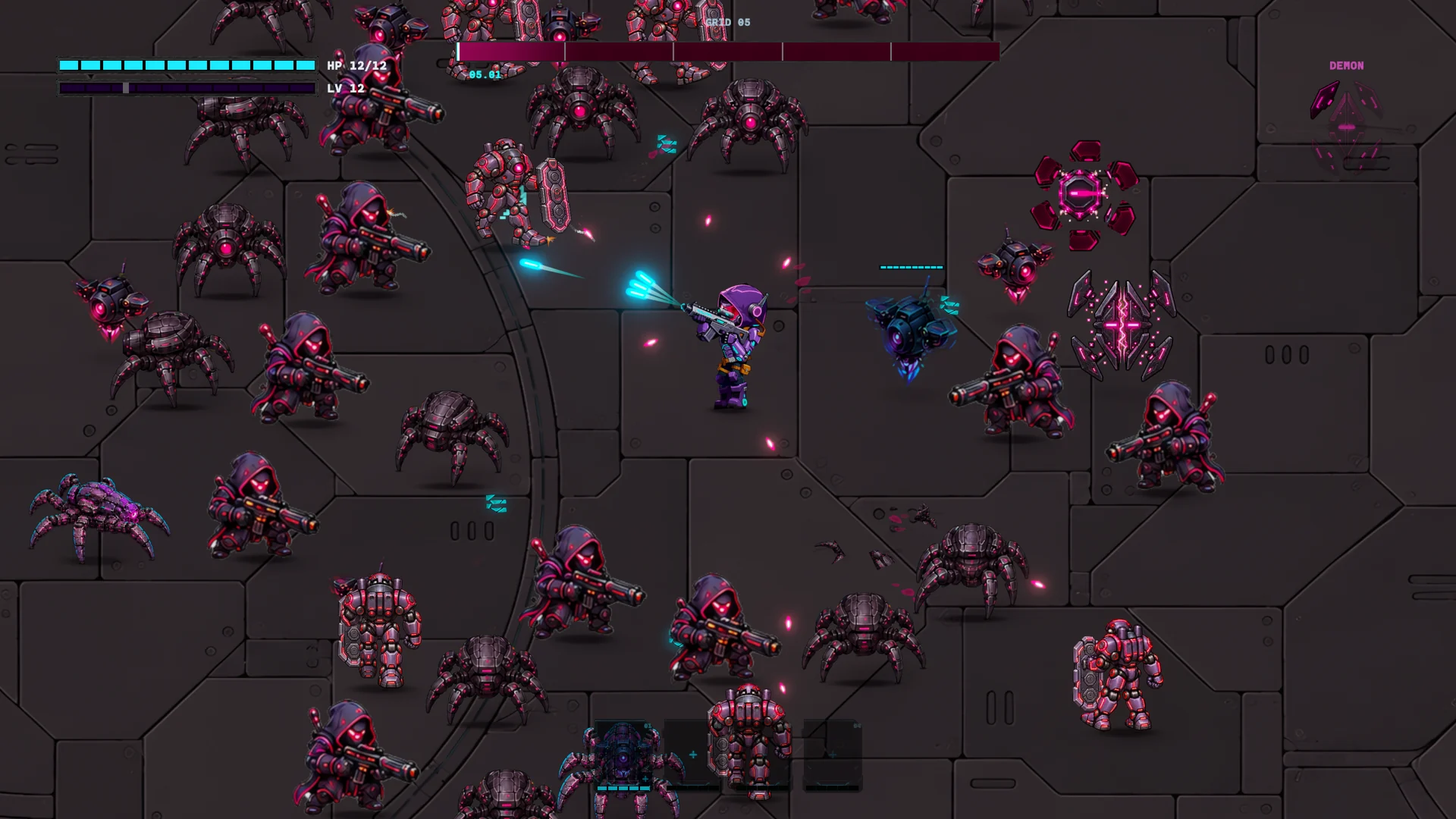 The player and a converted machine holding their ground in Grid 5