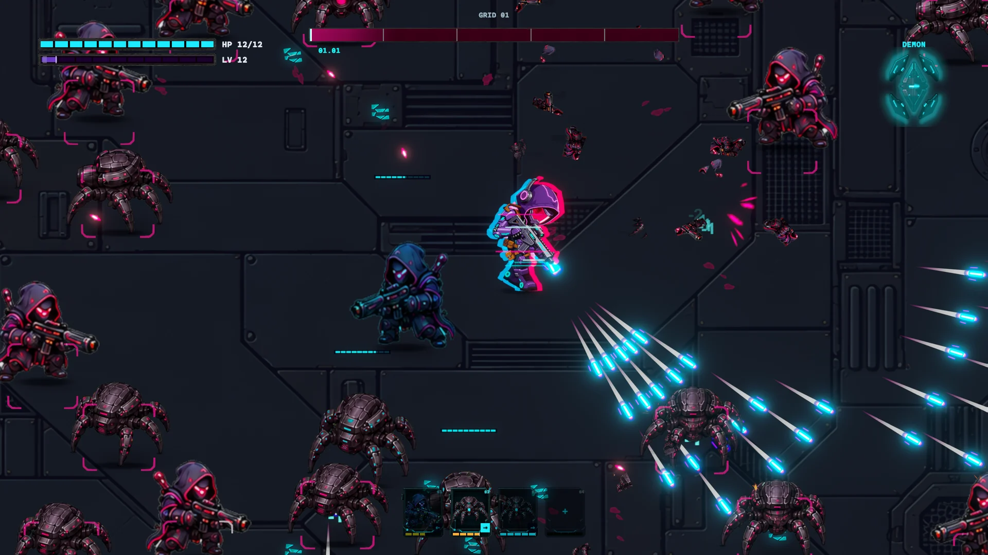 Grid Demon Mode tearing through nearby machines with a powered volley